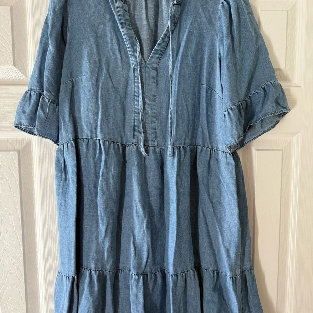 LOFT Ruffle Tie Chambray Dress